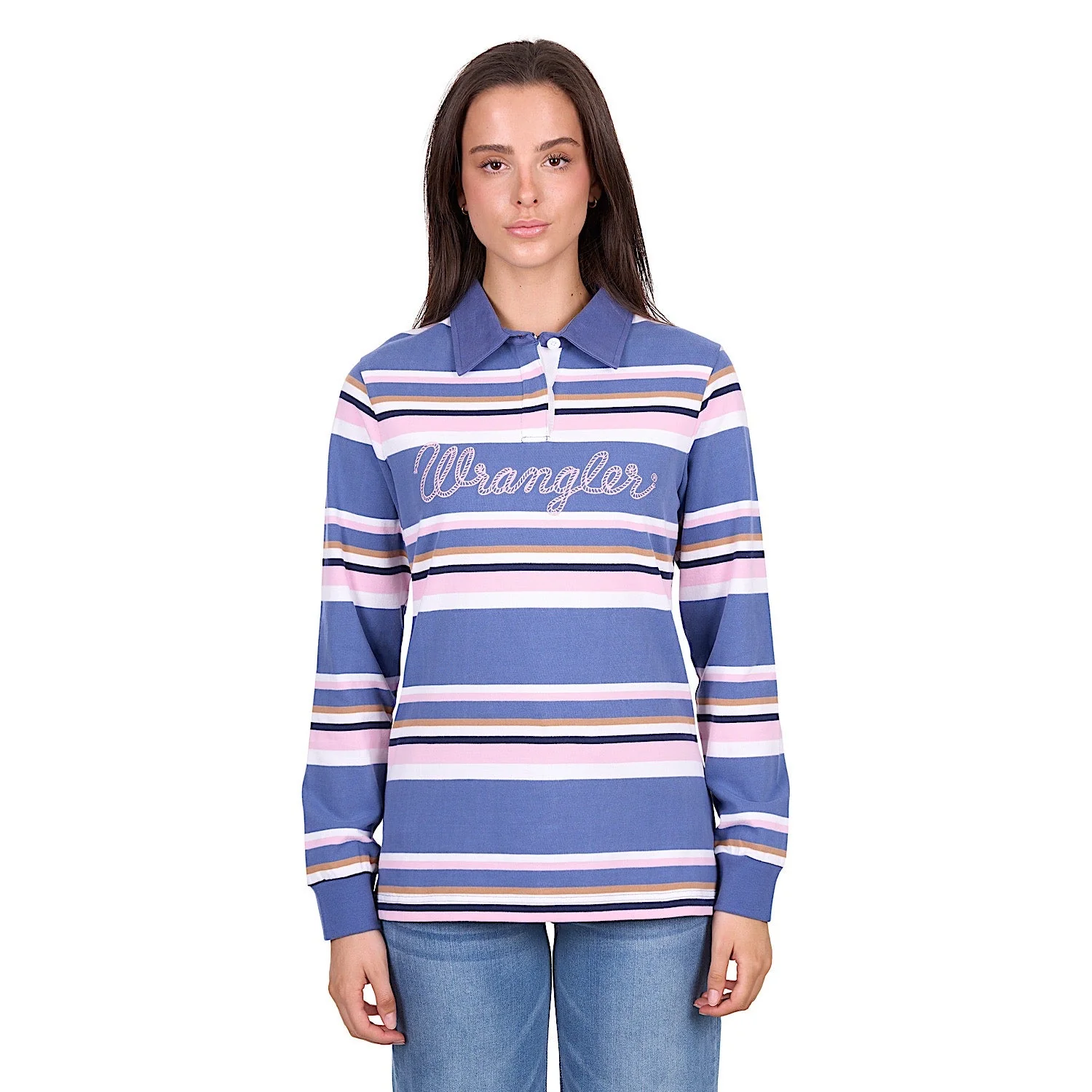 Wrangler Women's Easton Stripe Rugby - Blue/Pink