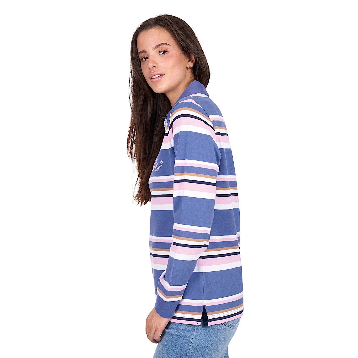 Wrangler Women's Easton Stripe Rugby - Blue/Pink - Image 2