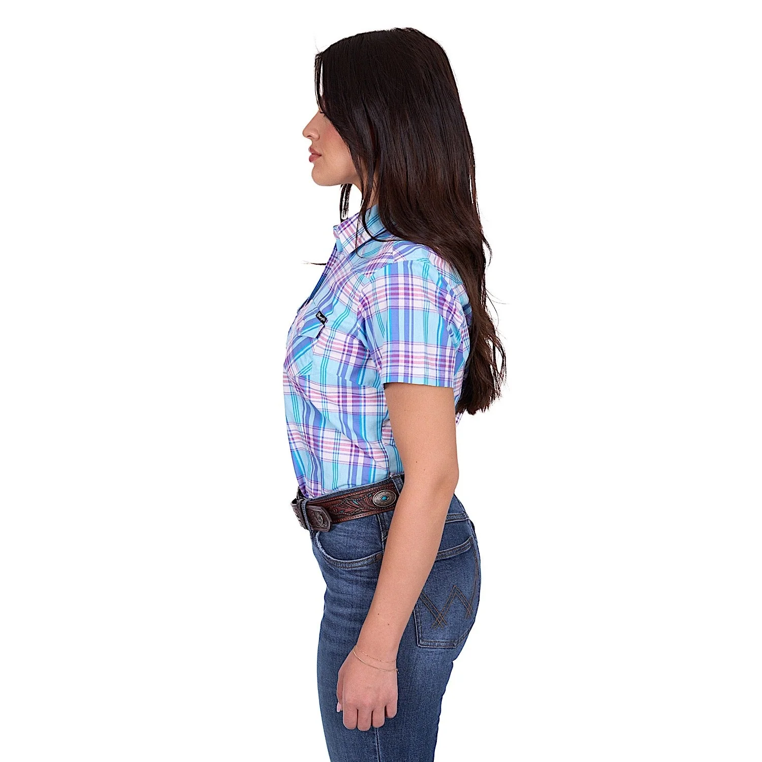 Wrangler Women's Emily Check Short Sleeve Shirt - Blue - Image 3