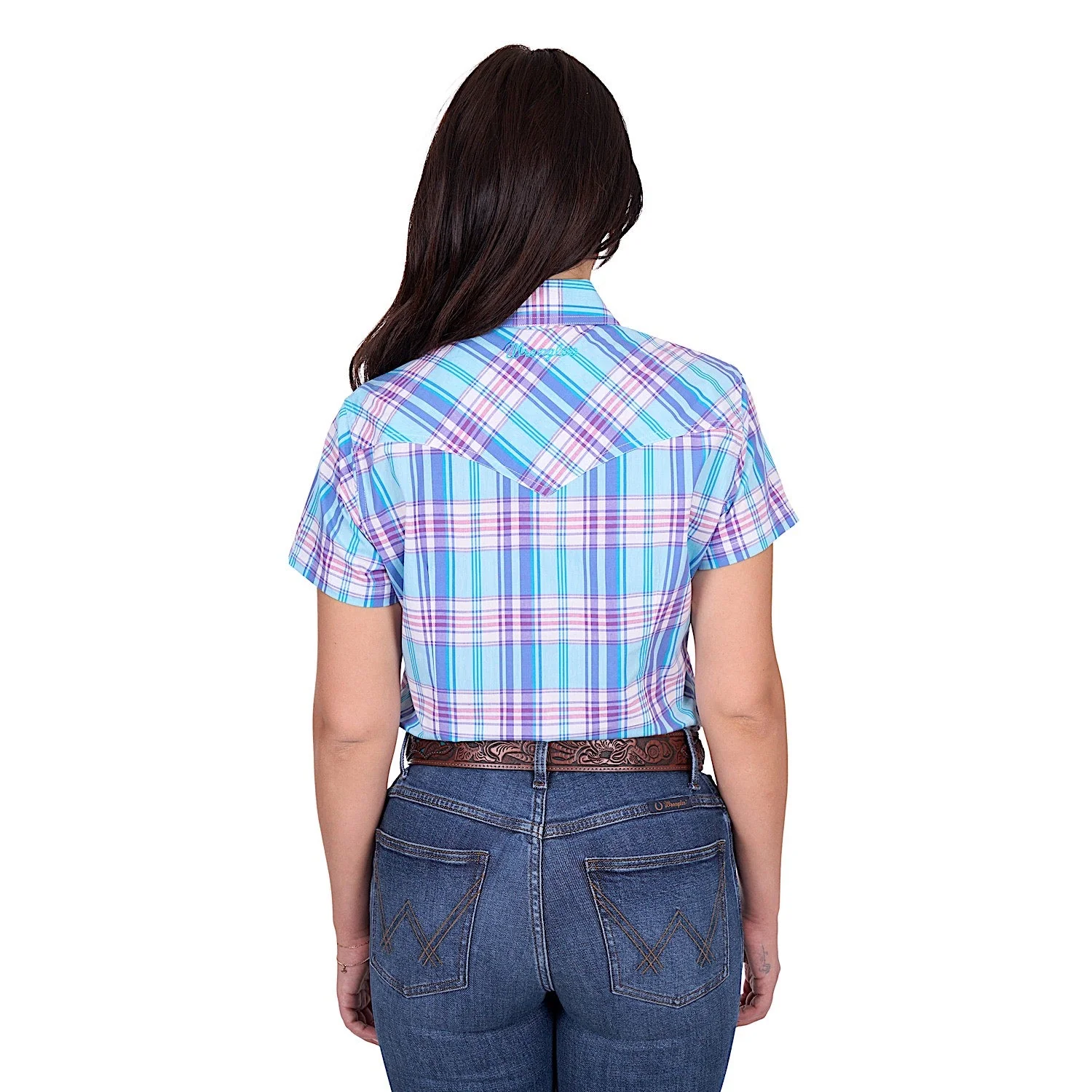 Wrangler Women's Emily Check Short Sleeve Shirt - Blue - Image 4