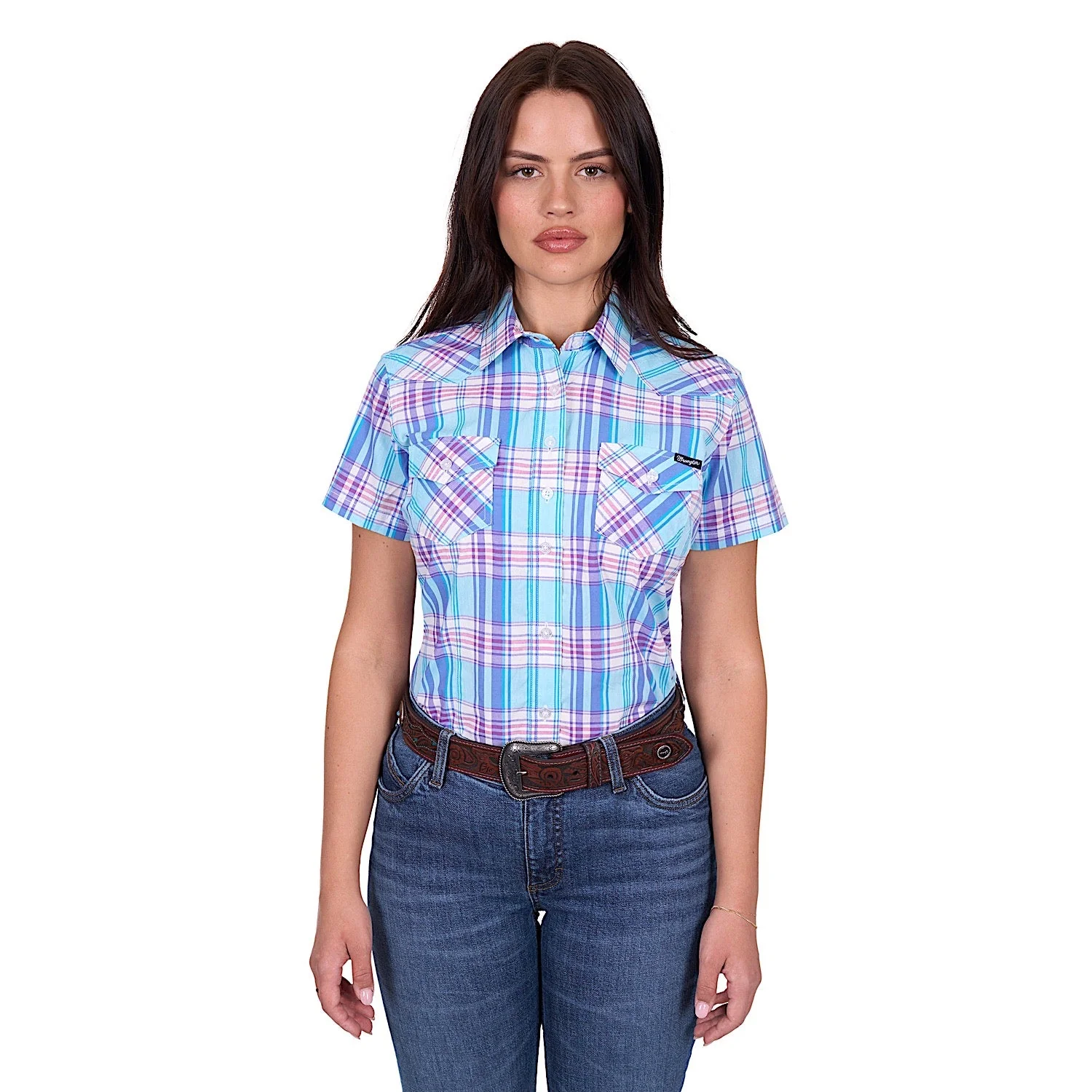 Wrangler Women's Emily Check Short Sleeve Shirt - Blue - Image 5