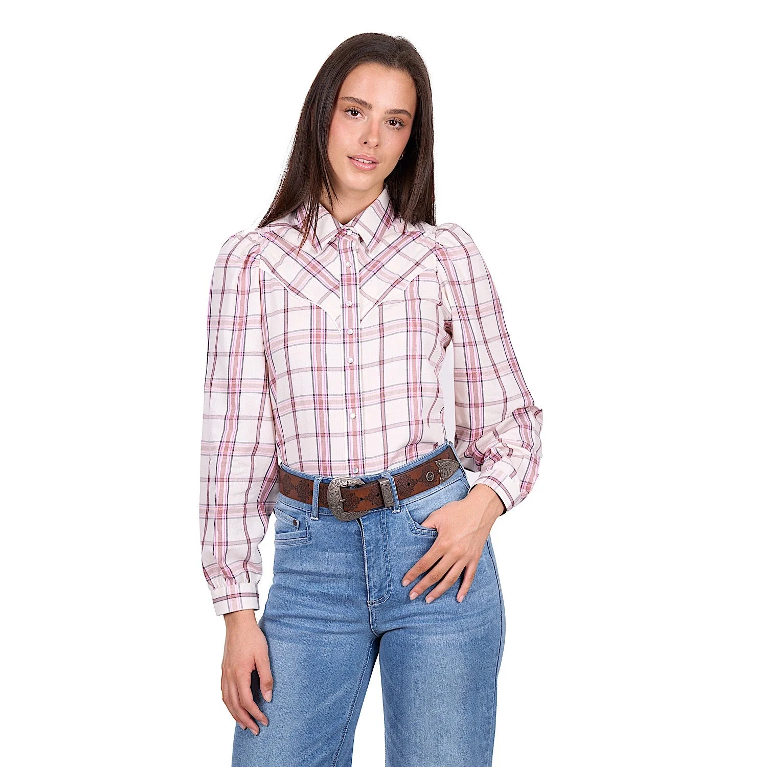 Wrangler Women's Henley Shirt - Ivory/Pink