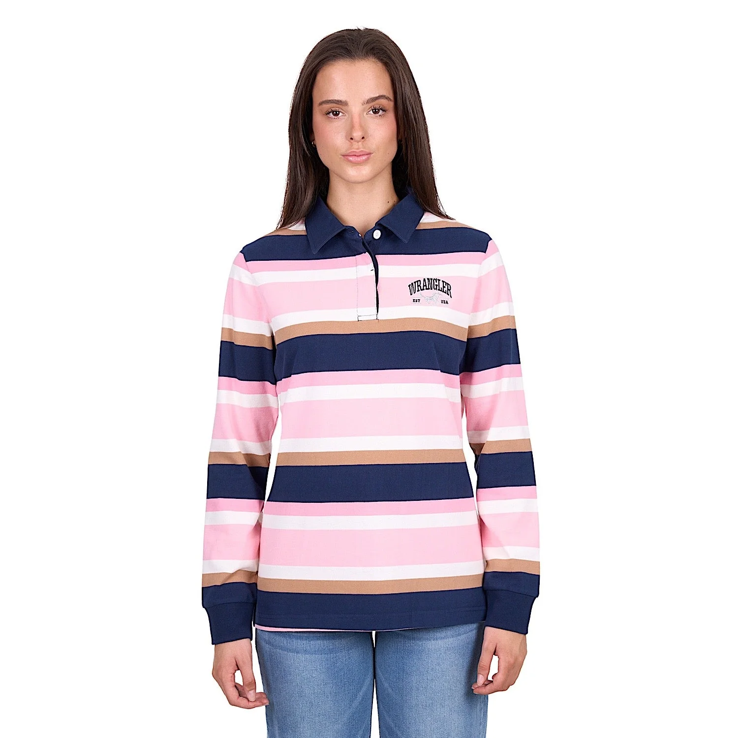 Wrangler Women's Hollie Rugby - Pink/Navy - Image 2