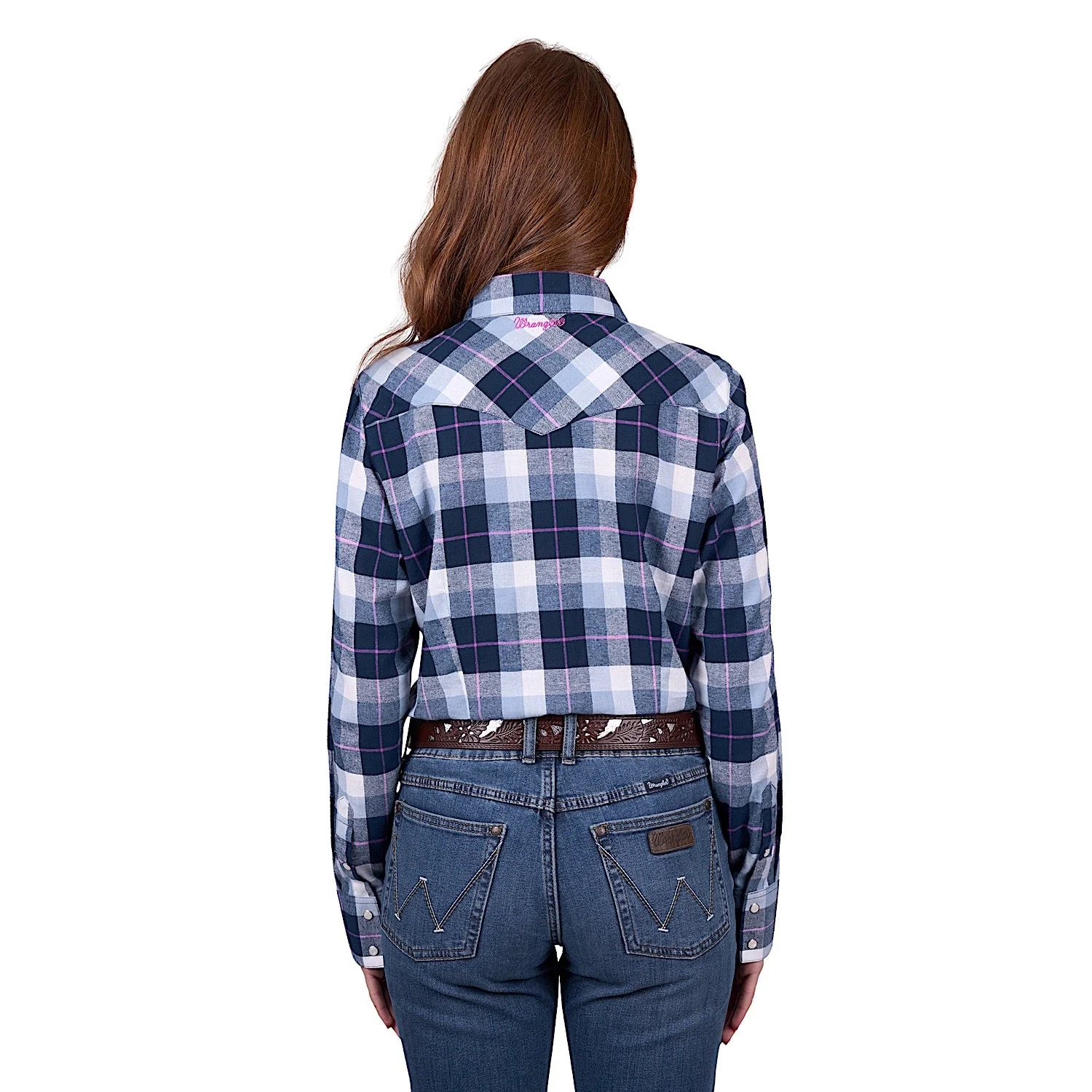 Wrangler Women's Lorna Check Western Long Sleeve Shirt - Navy - Image 2