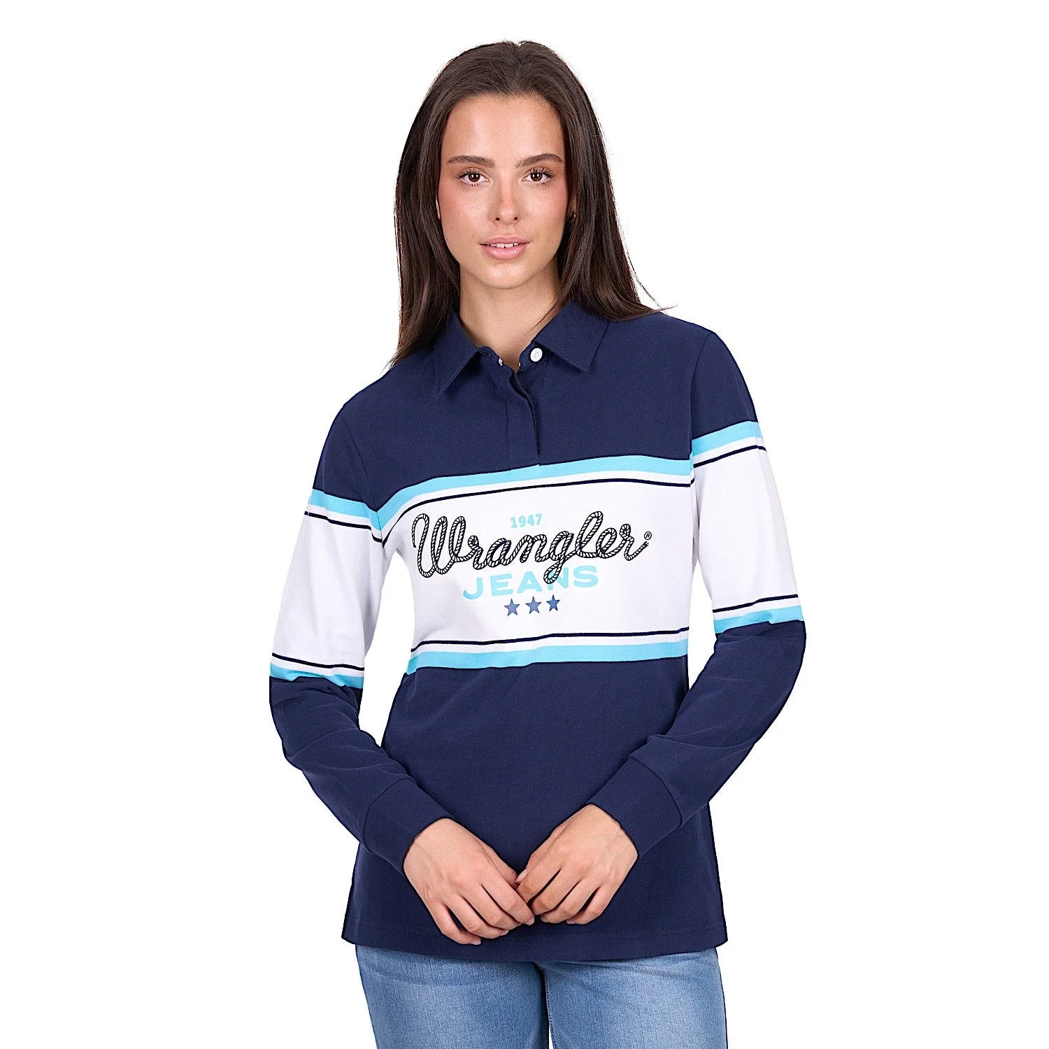 Wrangler Women's Piper Rugby - Navy/Light Blue - Image 2