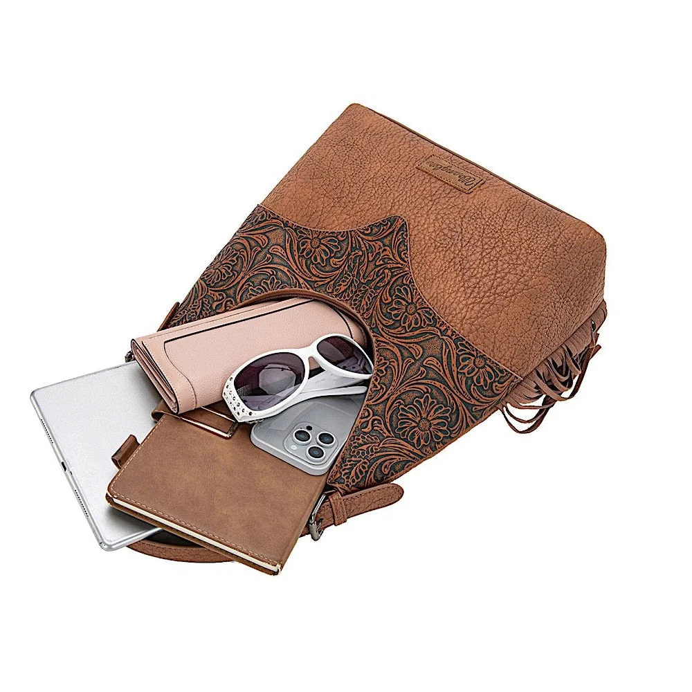 Wrangler Women's Tooled Fringe Shoulder Bag - Tan - Image 3