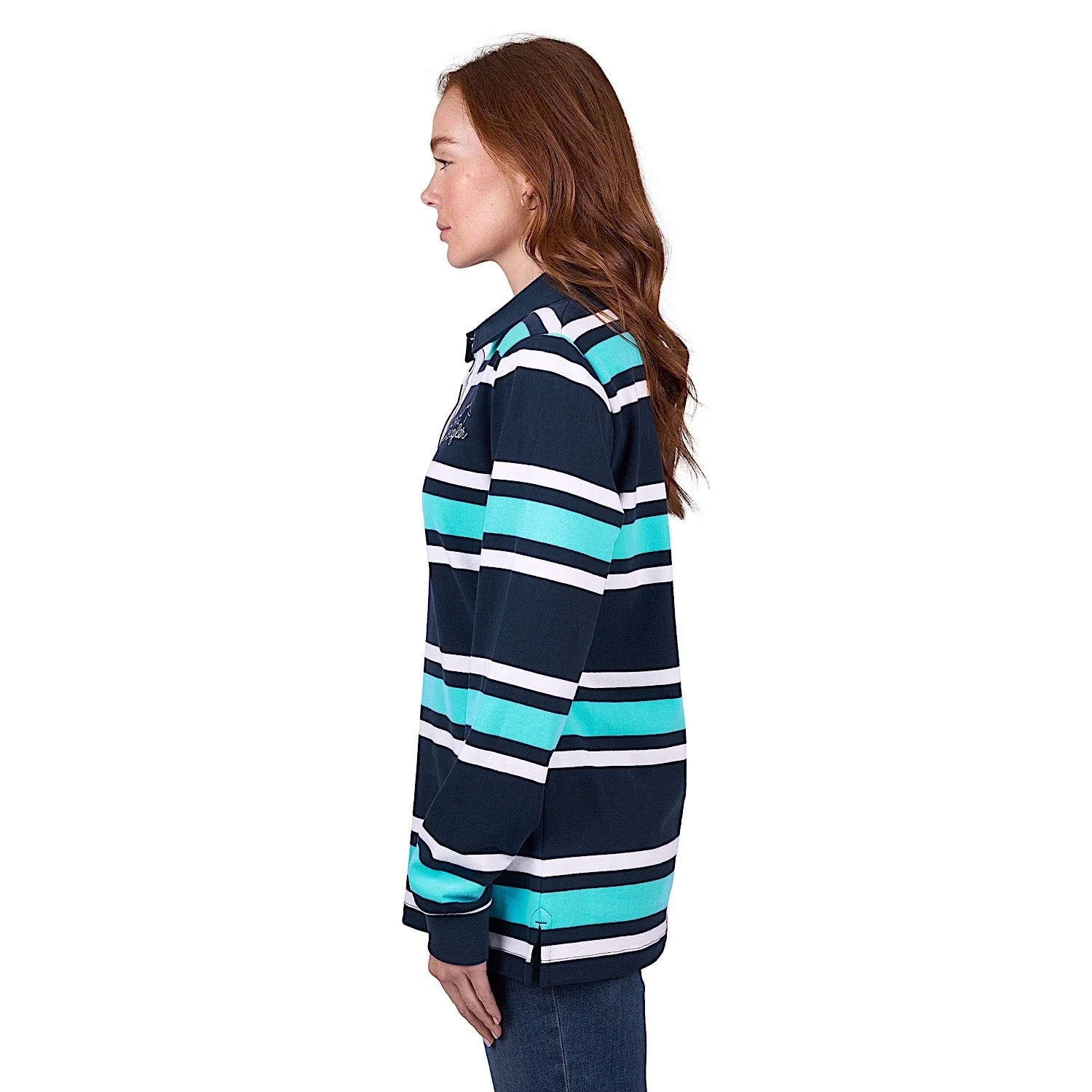 Wrangler Women's Trista Stripe Rugby - Navy/Aqua - Image 2