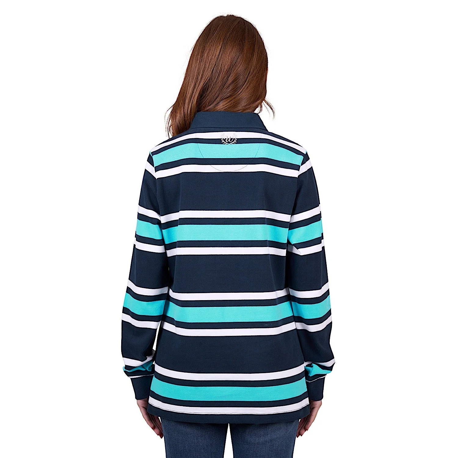 Wrangler Women's Trista Stripe Rugby - Navy/Aqua - Image 3