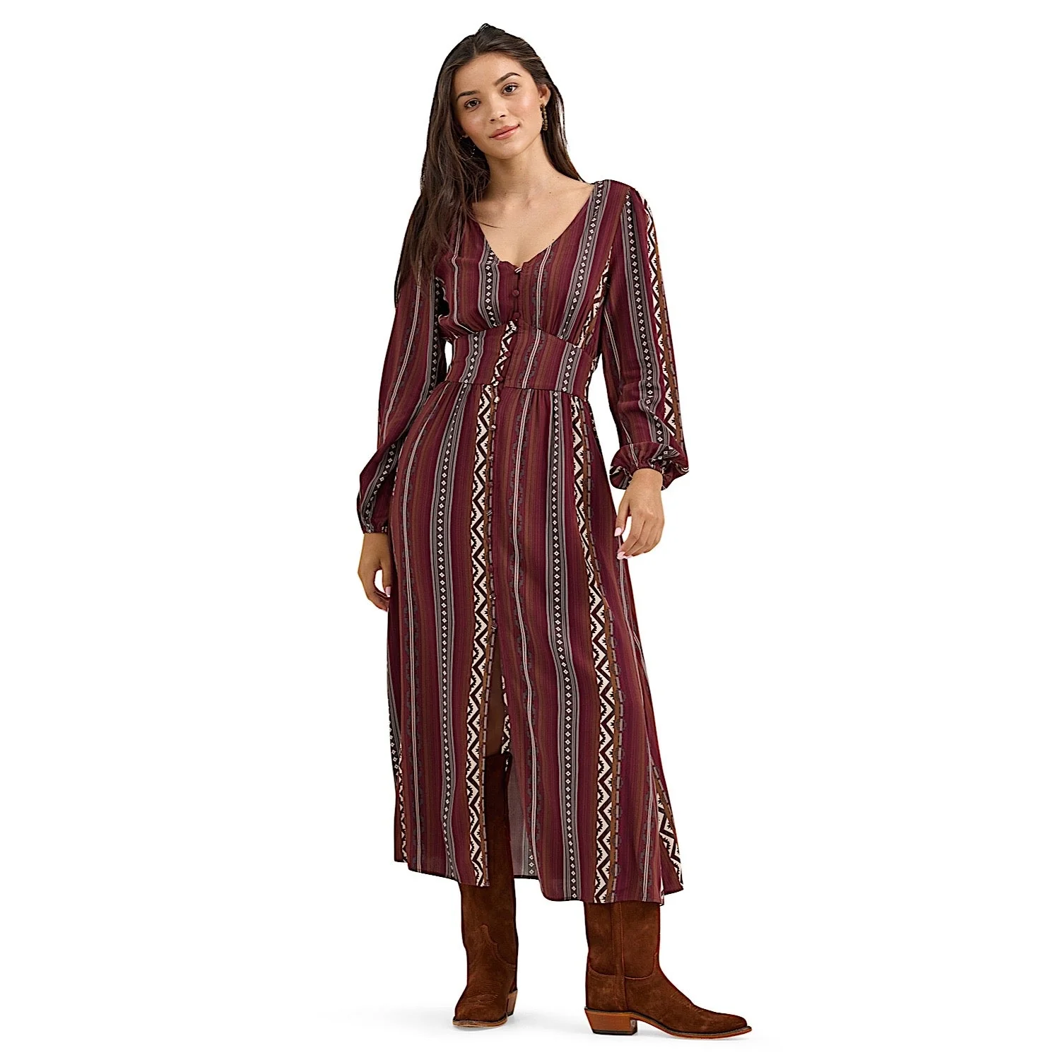 Wrangler Women's Vintage Maxi Long Sleeve Dress - Port