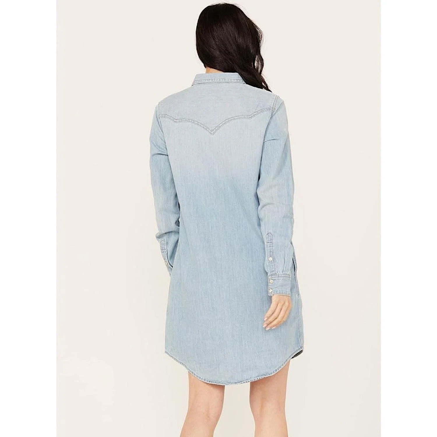 Wrangler Womens Western Snap Front Denim Shirt Dress in Light Blue Denim - Image 3