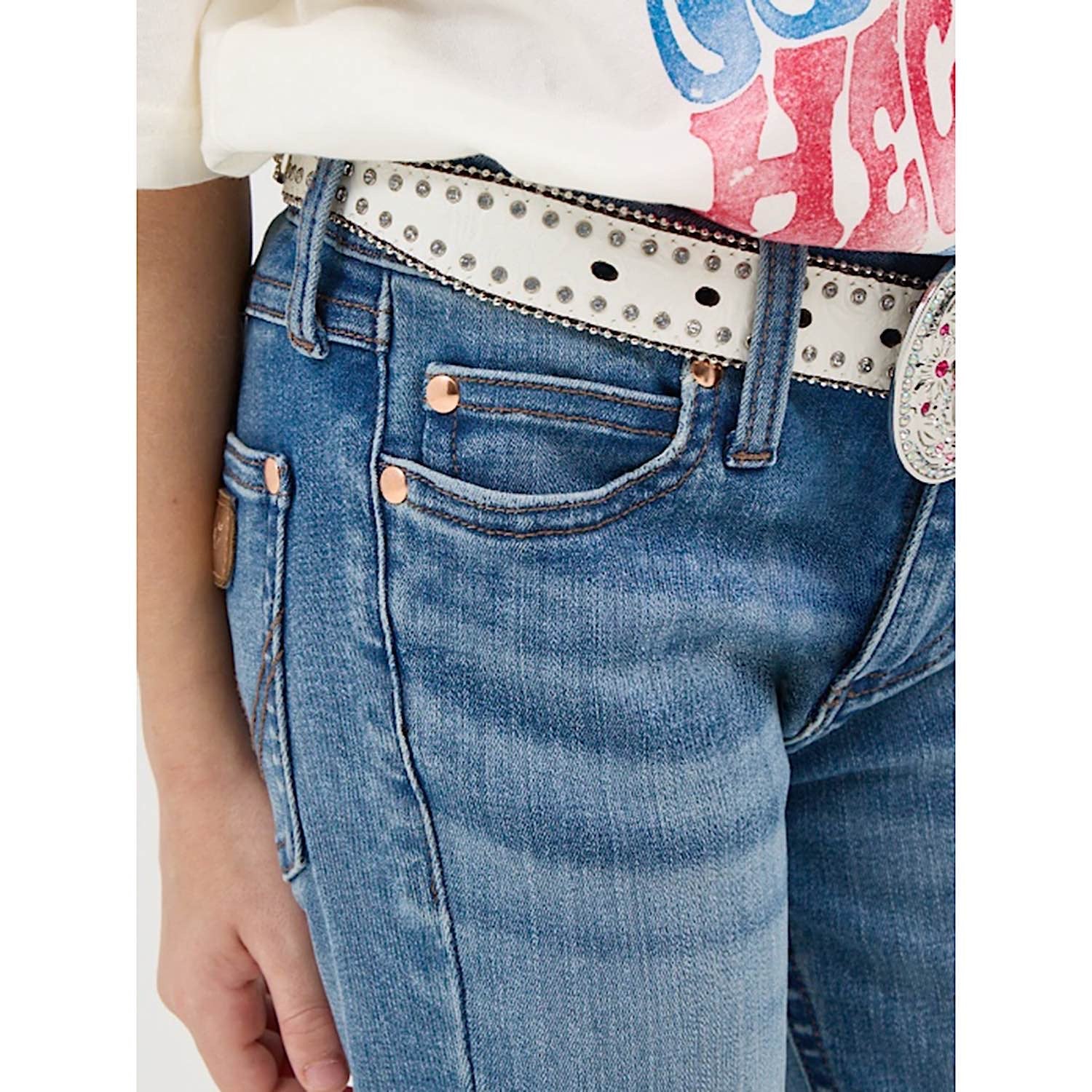 Wrangler X Lainey Wilson Girls High Rise Boot Hugger Jeans - Blue Wash - Image 3