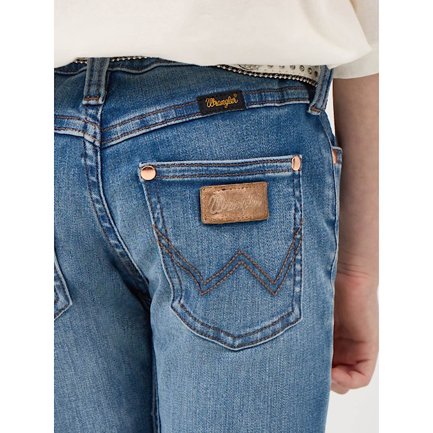 Wrangler X Lainey Wilson Girls High Rise Boot Hugger Jeans - Blue Wash - Image 4