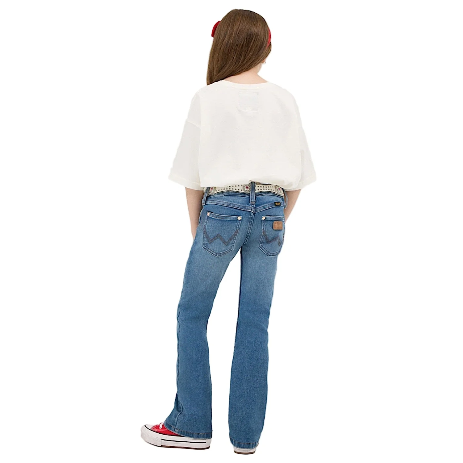 Wrangler X Lainey Wilson Girls High Rise Boot Hugger Jeans - Blue Wash - Image 5